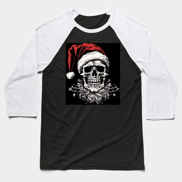 skeleton Santa Baseball T-Shirt by MZeeDesigns